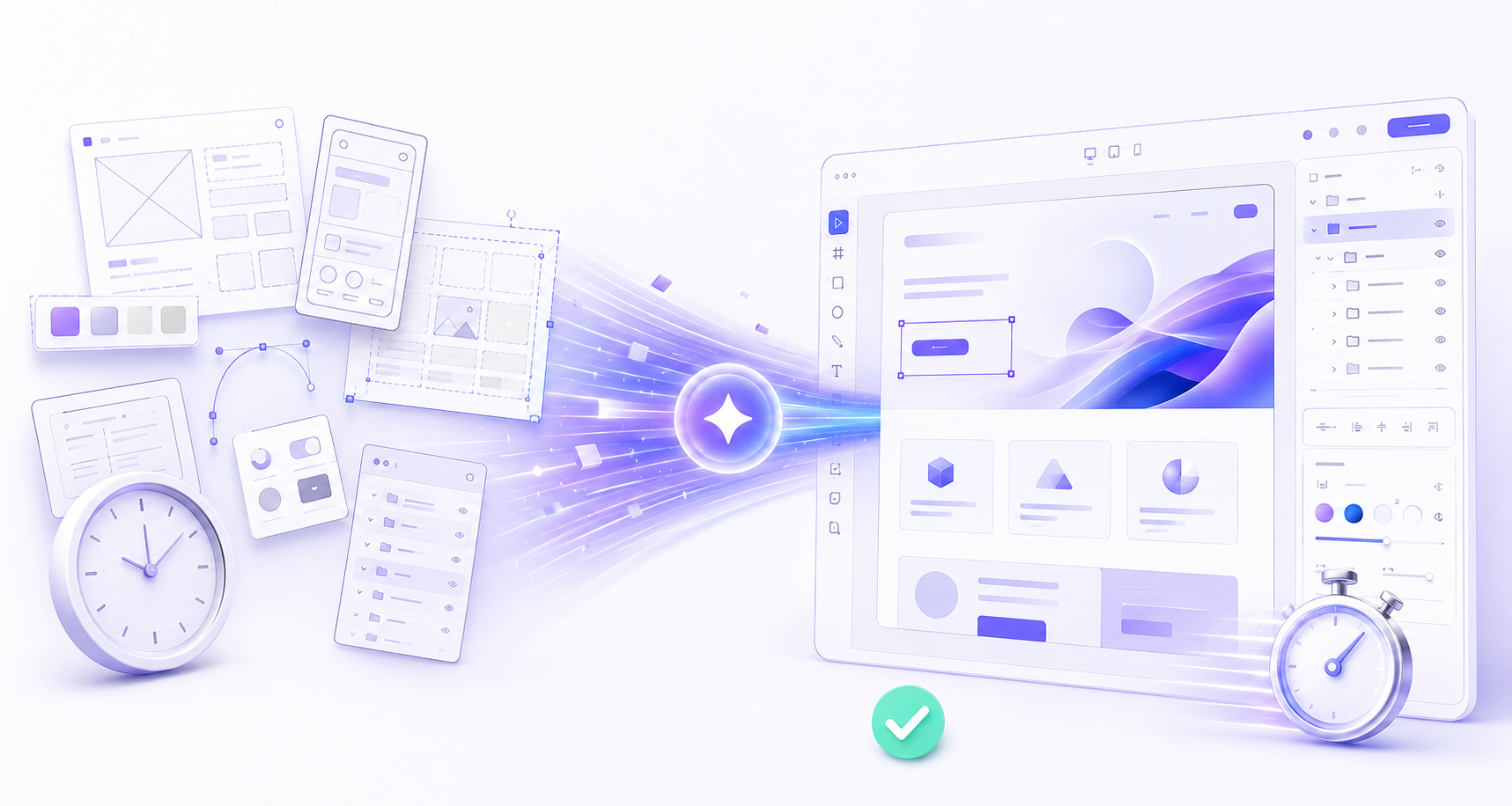 多个手工设计界面快速整理为一个结构清晰的可编辑 UI 界面